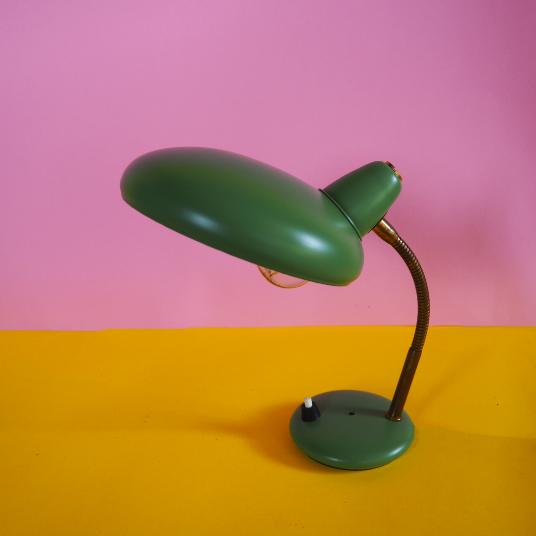 Art Deco Emerald Gooseneck Desk Lamp, 1920s-1930s