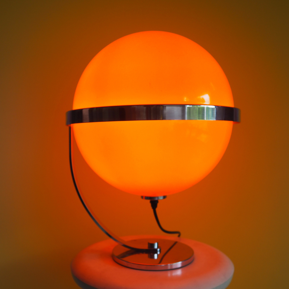 Guzzini-Style Orange Globe Table Lamp