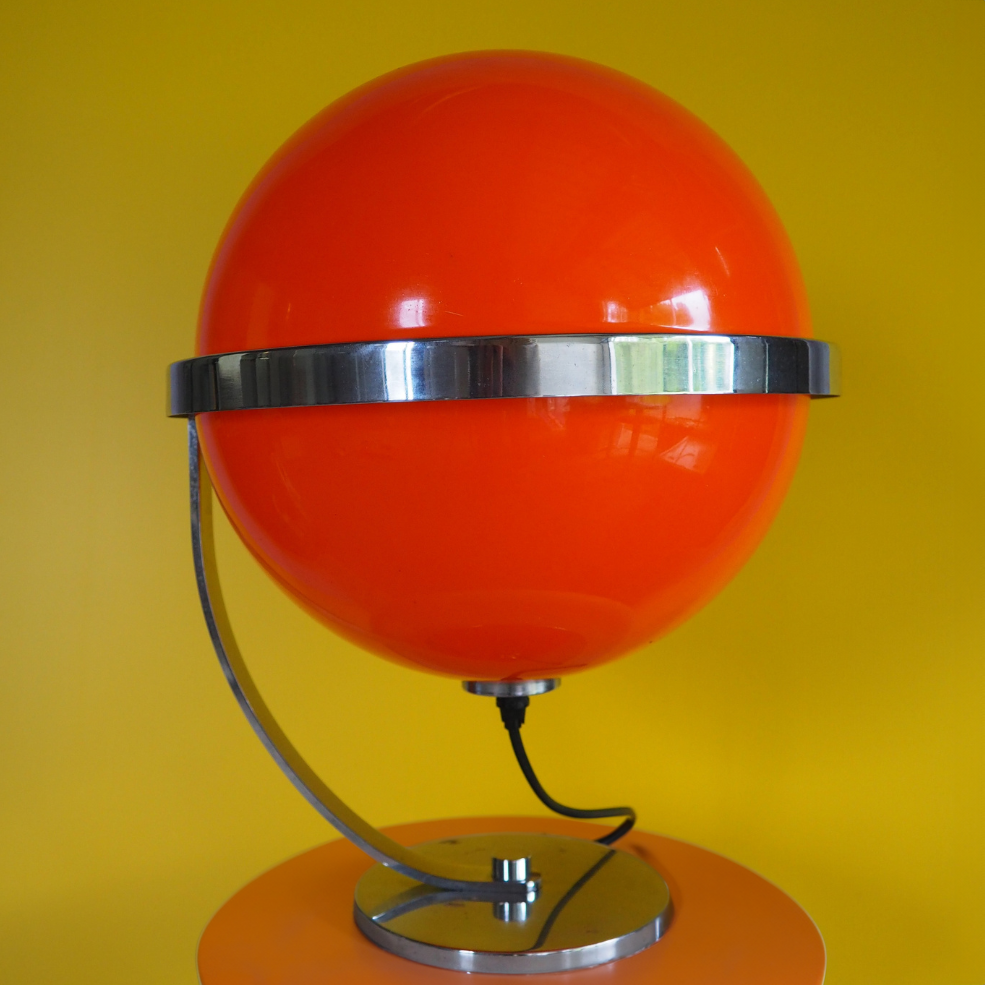 Massive Table Lamp Guzzini-Style Orange Globe Table Lamp
