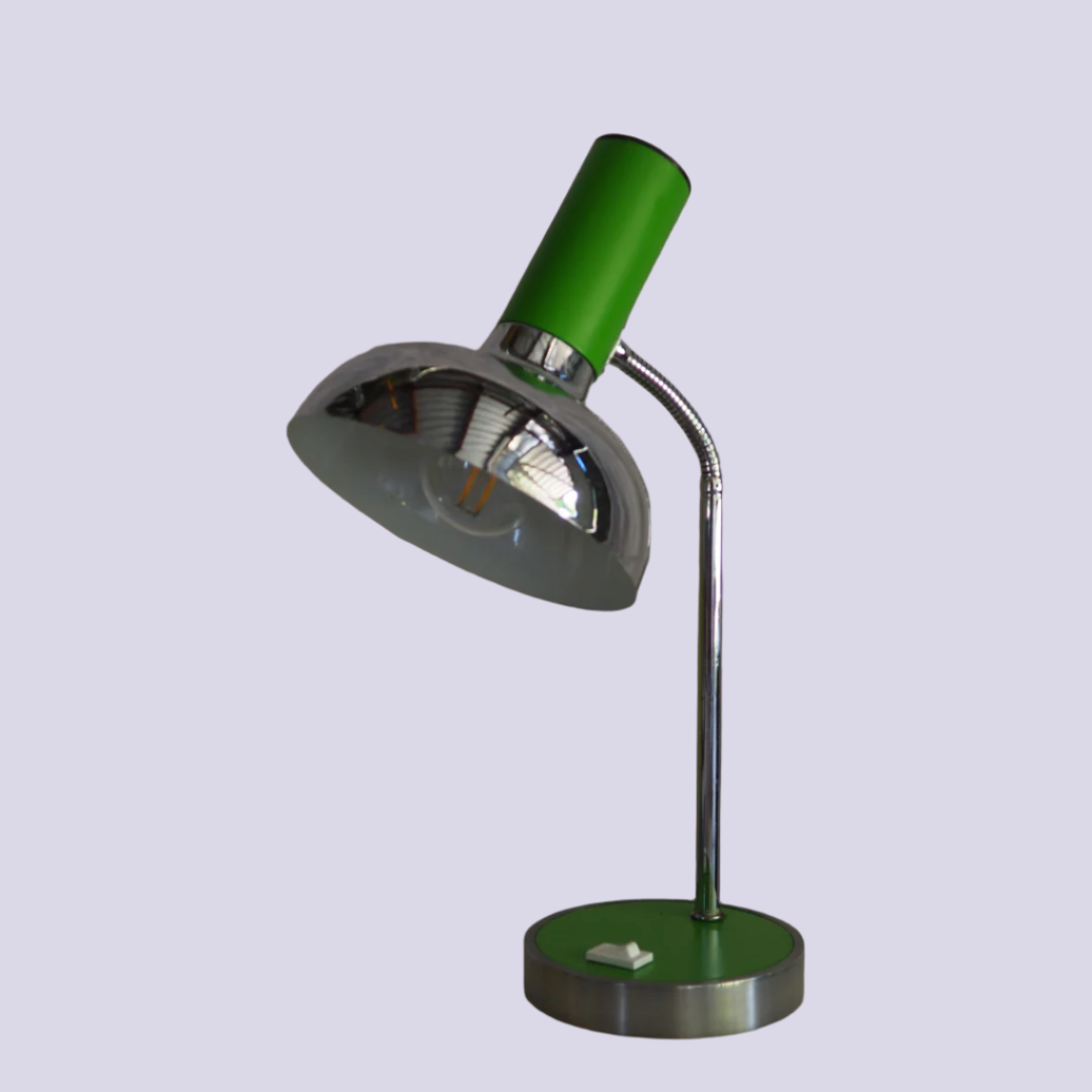 Leftover Loves Table Lamp Mid-Century Chrome and Green Desk Lamp