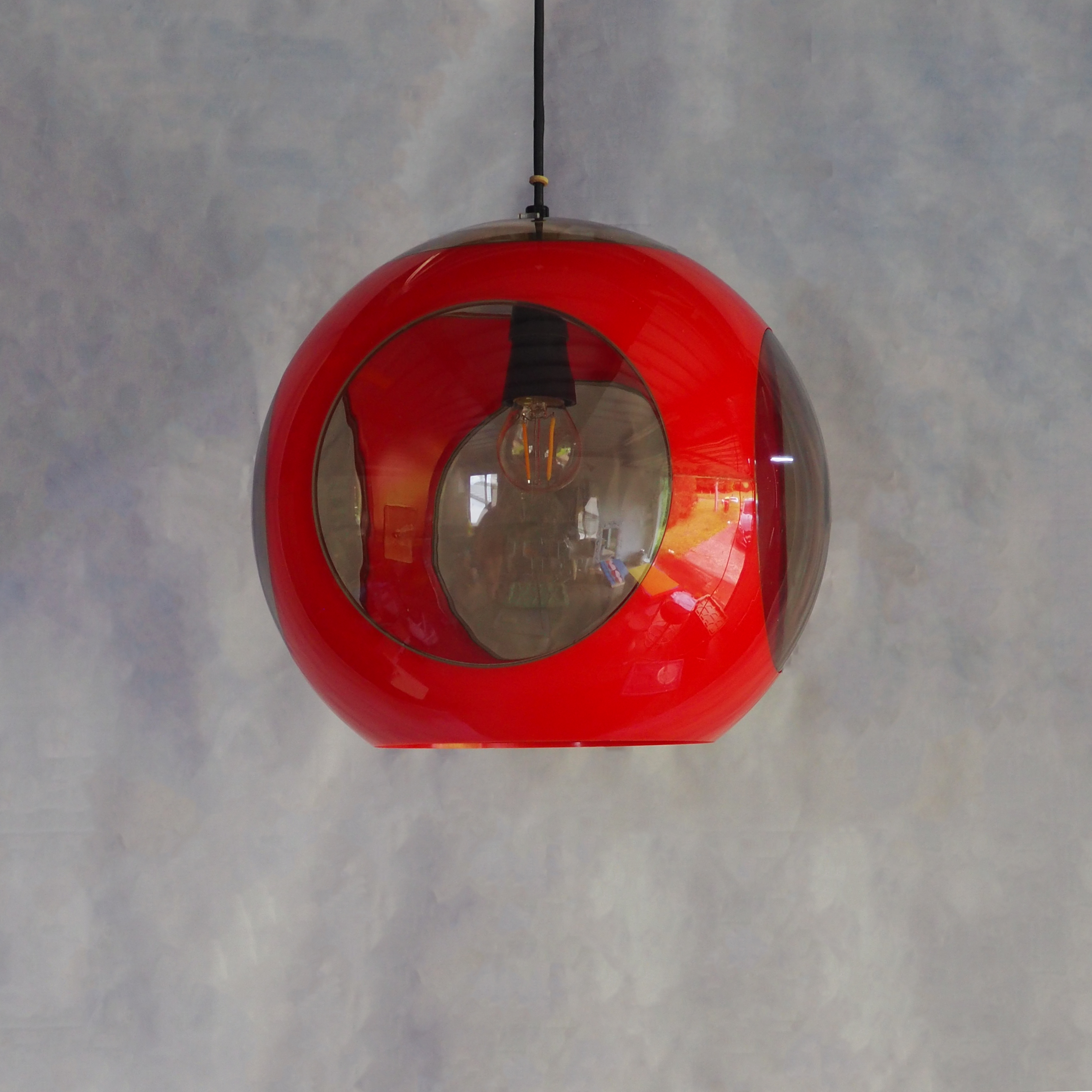 Massive Pendant Red Bug Eye Pendant Light by Luigi Colani