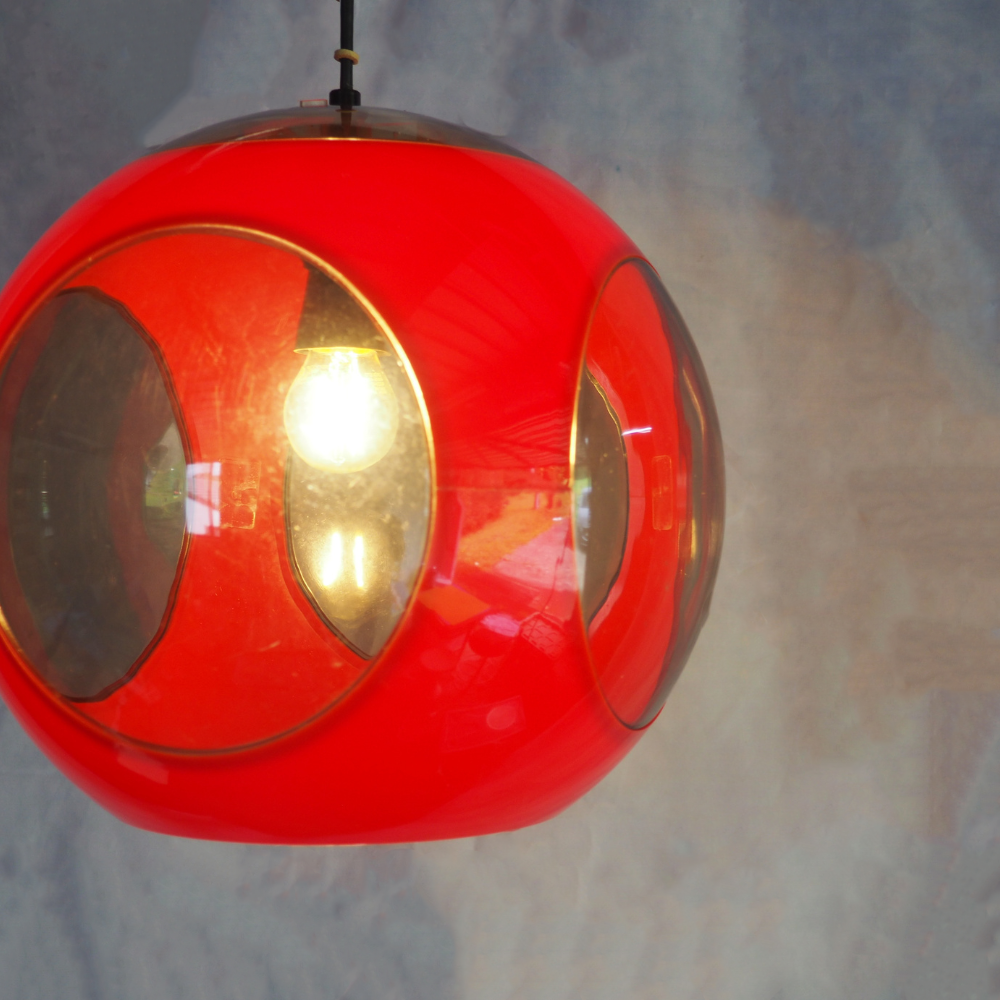 Massive Pendant Red Bug Eye Pendant Light by Luigi Colani