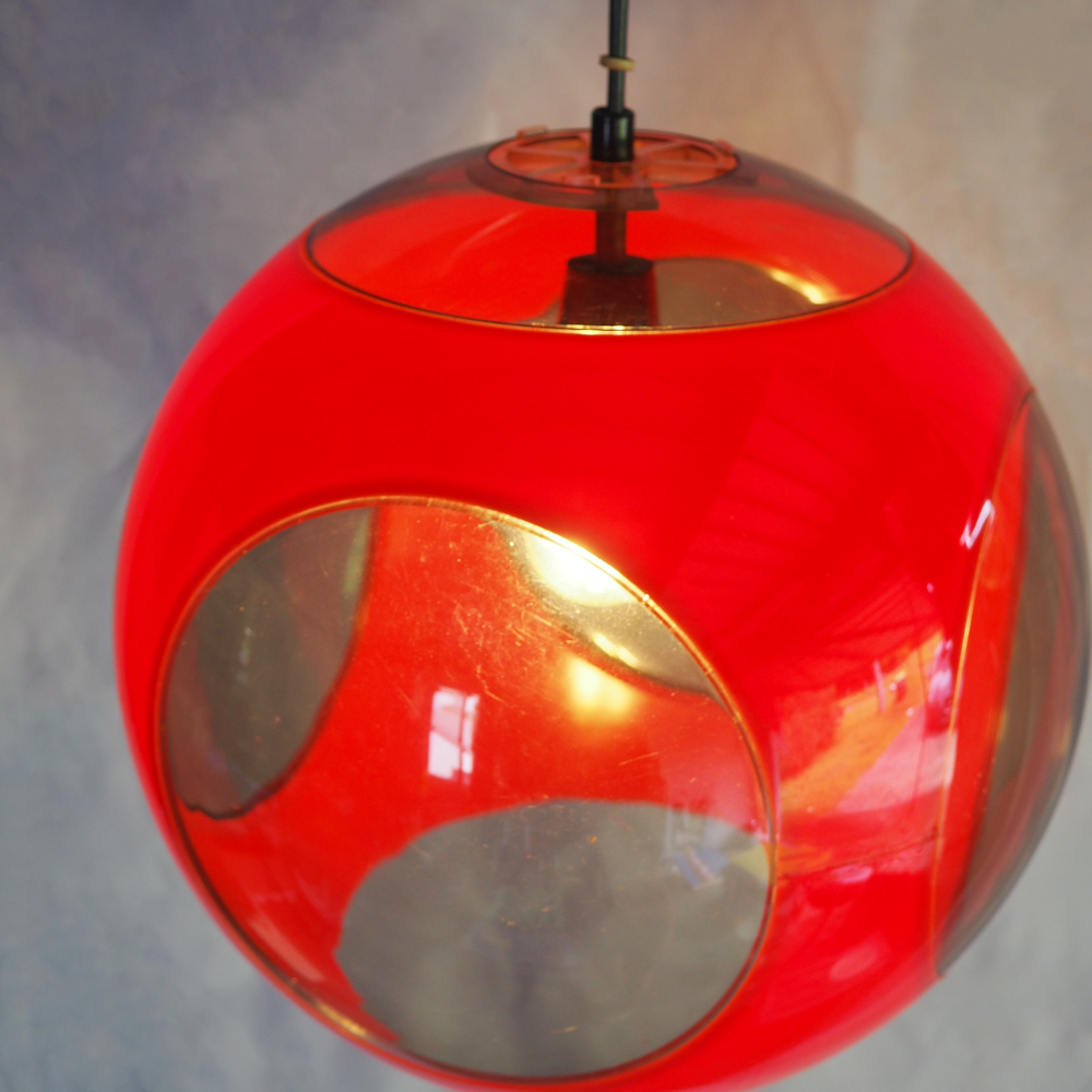 Massive Pendant Red Bug Eye Pendant Light by Luigi Colani